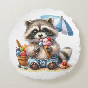 Sommerüberraschung Waschbär Rundes Kissen
