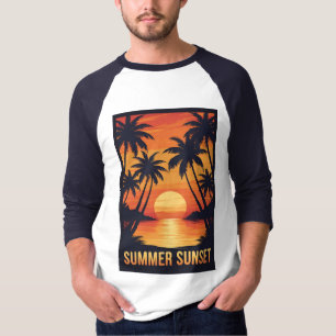 "Sommeruntergang – Tropische Palmenstrand-Grafik T-Shirt