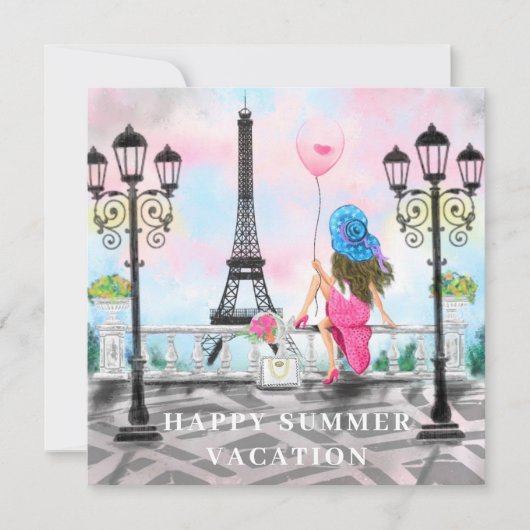 Sommerurlaub der Frau in Paris Card Eiffelturm Mitteilungskarte (Vorderseite)