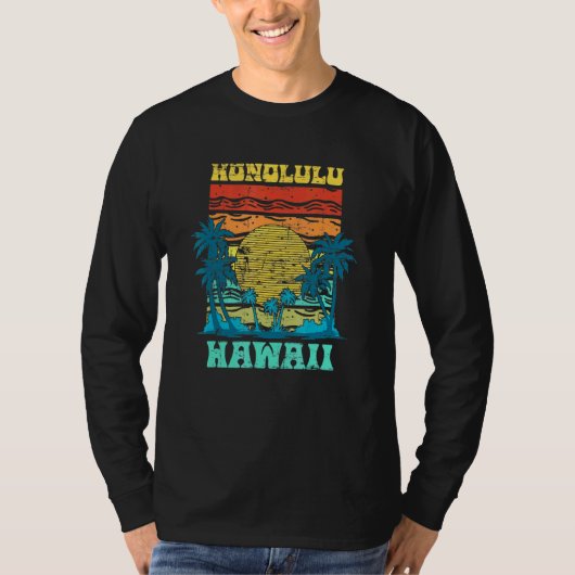 Sommerurlaub Honolulu Aloha Palmen Bäume Sonnenunt T-Shirt (Vorderseite)