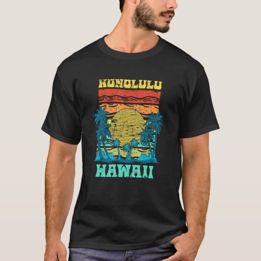 Sommerurlaub Honolulu Aloha Palmen Bäume Sonnenunt T-Shirt (Vorderseite)