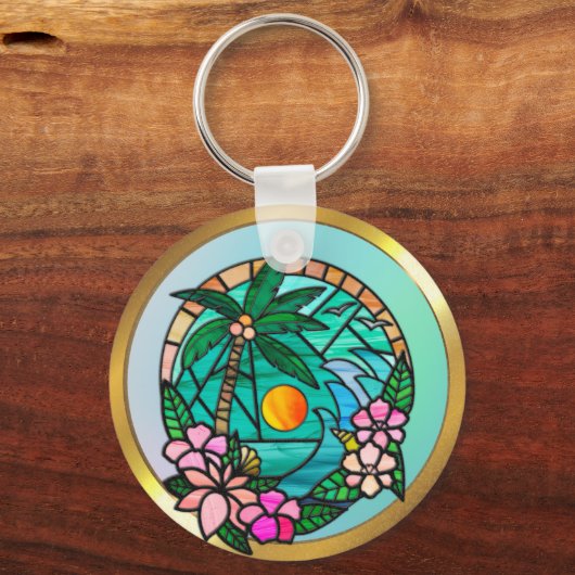 Sommerurlaub Ocean Beach bei Sonnenuntergang Schlüsselanhänger (Rückseite)