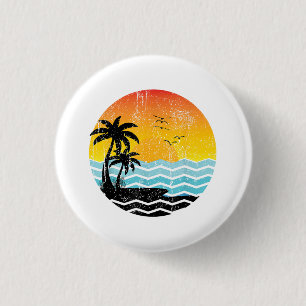 Sommerurlaub Palmen Retro Sonnenuntergang Tropisch Button