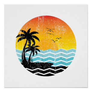 Sommerurlaub Palmen Retro Sonnenuntergang Tropisch Poster