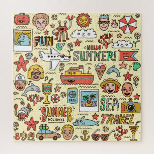 Sommerurlaub Reisen Doodle Set Puzzle