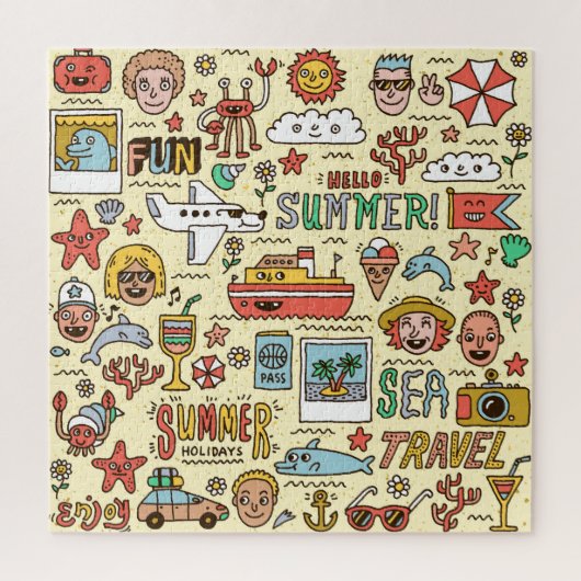 Sommerurlaub Reisen Doodle Set Puzzle (Vertikal)