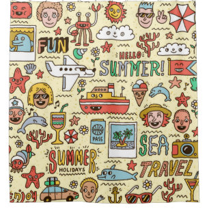 Sommerurlaub Reisen Funny Doodle vinta Duschvorhang