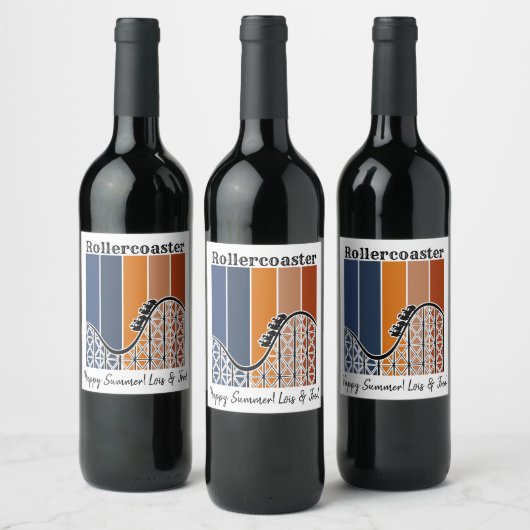 Sommerurlaub Reiten auf dem Rollercoaster Retro Weinetikett (Flaschen)