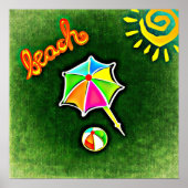 Sommerurlaub Strand Umbrella und Ball Poster (Vorne)