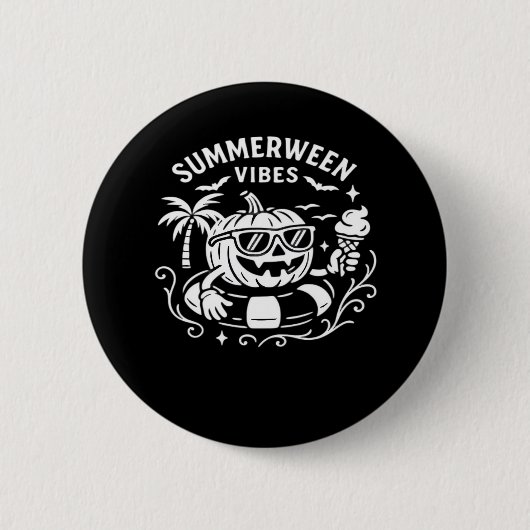 Sommerurlaub Summerween Vibes Pumpkin Pool Floa Button (Vorderseite)