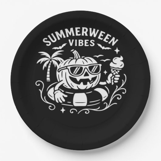 Sommerurlaub Summerween Vibes Pumpkin Pool Floa Pappteller (Vorderseite)
