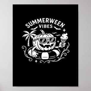Sommerurlaub Summerween Vibes Pumpkin Pool Floa Poster