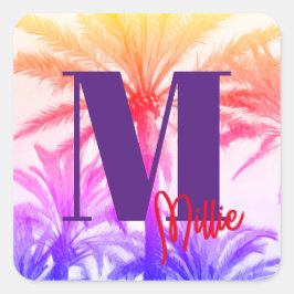 Sommerurlaub tropische Palmen Retro 80er Jahre Quadratischer Aufkleber