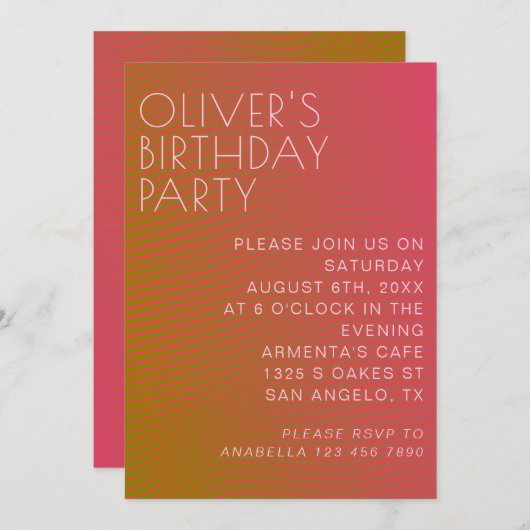 Sommervibe Geburtstag parallel warme Farblinien Einladung (Vorne/Hinten)