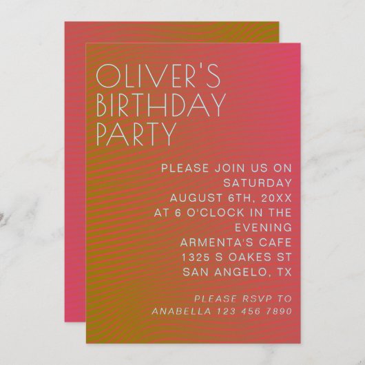 Sommervibe Geburtstag parallel warme Farblinien Einladung (Vorne/Hinten)
