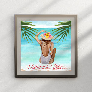 Sommervibes Frau am Strand tropischen Urlaub Poster