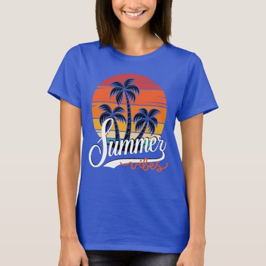 Sommervibes Retro Sonnenuntergang und Palmen Bäume T-Shirt (Vorderseite)