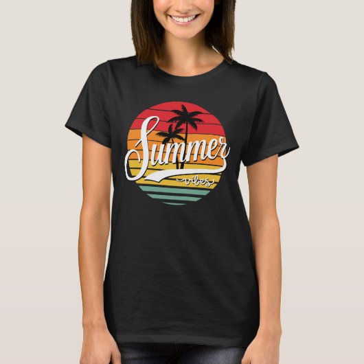 Sommervibes Retro Sonnenuntergang und Palmen Bäume T-Shirt (Vorderseite)