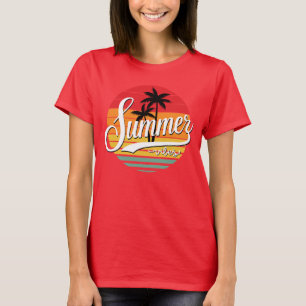 Sommervibes Retro Sonnenuntergang und Palmen Bäume T-Shirt