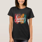 Sommervibes Retro Sonnenuntergang und Palmen Bäume T-Shirt (Vorderseite)