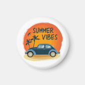 Sommervilla mit Retroauto am Strand Magnet (Vorne)