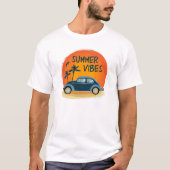 Sommervilla mit Retroauto am Strand T-Shirt (Vorderseite)