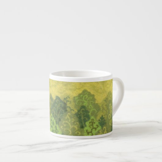 Sommerwald, Wollmalerei, Bäume grün & gelb Espressotasse (Vorderseite Rechts)