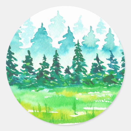 Sommerwaldlandschaft Runder Aufkleber (Vorderseite)