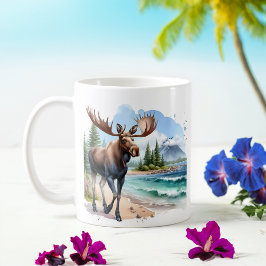 Sommerwasserfarbe Elche am Strand Kaffeetasse