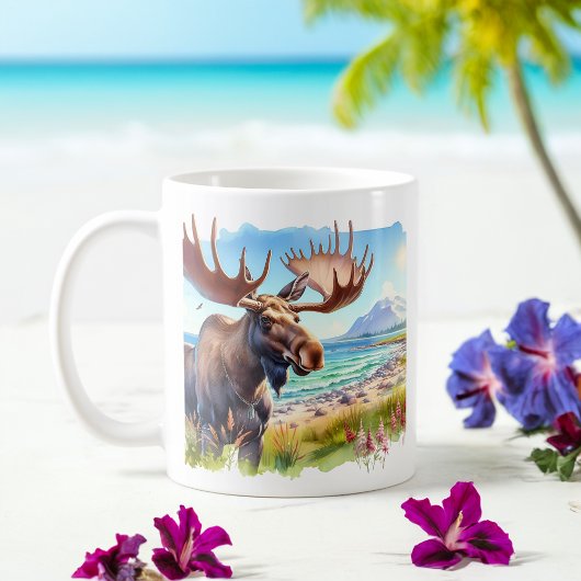 Sommerwasserfarbe Elche am Strand Kaffeetasse