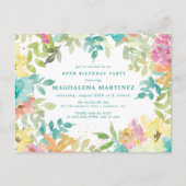 Sommerwasserfarbe Flora 80. Geburtstag Einladung Postkarte (Vorderseite)