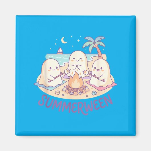 Sommerween Art Geist Marshmallow Braten Strand Magnet (Vorne)