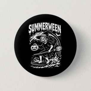 Sommerween Halloween Sommer Surfen Strand Hexe Button