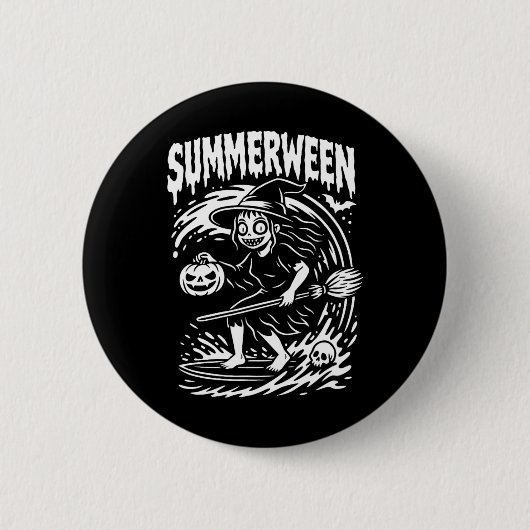 Sommerween Halloween Sommer Surfen Strand Hexe Button (Vorderseite)
