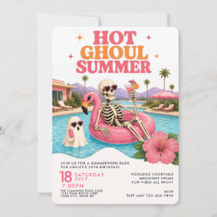 Sommerween Retro-Poolparty-Sommergeburtstag Einladung
