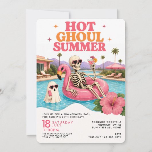 Sommerween Retro-Poolparty-Sommergeburtstag  Einladung (Vorderseite)