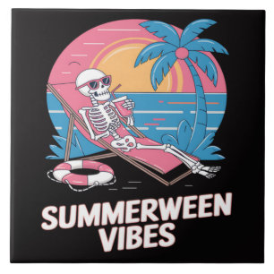 Sommerween-Skelett-Sommerferien-Strand-Lustig Fliese