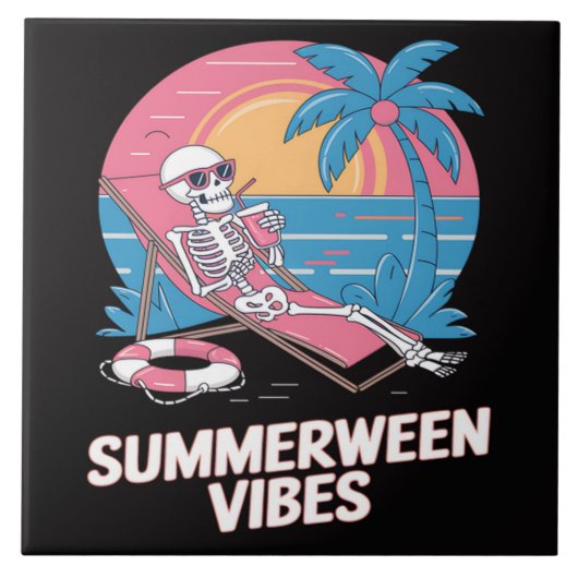 Sommerween-Skelett-Sommerferien-Strand-Lustig Fliese (Vorderseite)