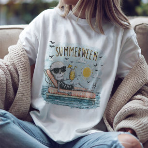 Sommerween-Skelett-Strand-T-Shirt T-Shirt