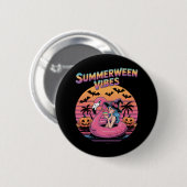 Sommerween Stimmung Hexe Flamingo Button (Vorne & Hinten)