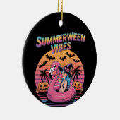 Sommerween-Stimmung Hexe Flamingo Keramik Ornament (Rechts)