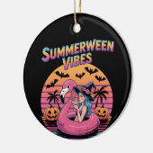 Sommerween-Stimmung Hexe Flamingo Keramik Ornament (Links)