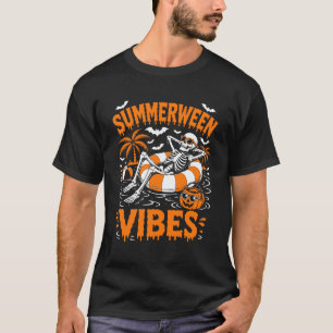 Sommerween Stimmung Skelett Schwimmende Pool-Kürbi T-Shirt
