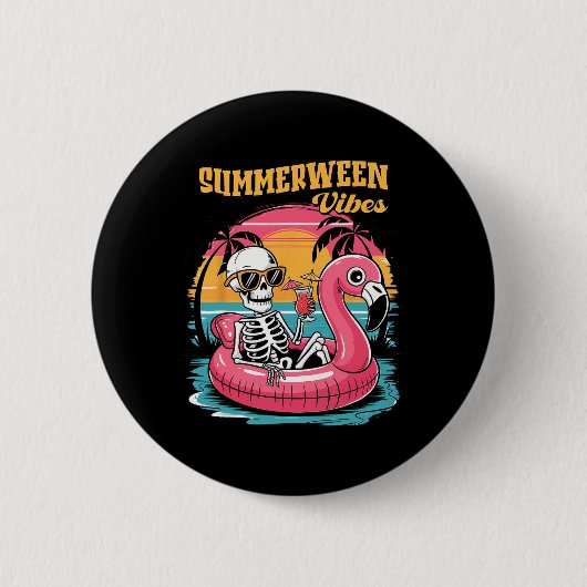 Sommerween Stimmung Skelett Sommerferien Lustiger Button (Vorderseite)