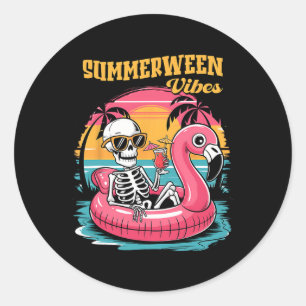 Sommerween Stimmung Skelett Sommerferien Lustiger Runder Aufkleber