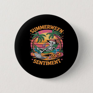 Sommerween-Stimmung, Skelett-Sommerferien, Sommer Button