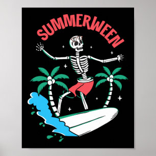 Sommerween-Stimmung Skelett Surfen Wellen Sommer H Poster