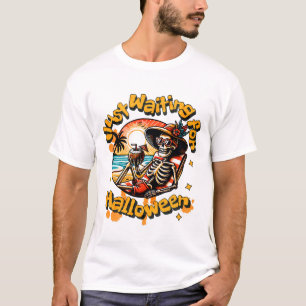 Sommerween-Strand-Skelett in tropischem Halloween T-Shirt