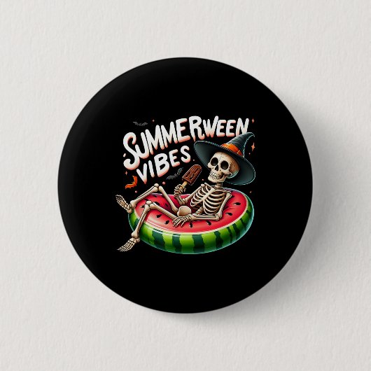 Sommerween-Vibes Gruseliger Halloween-Skelett-Stra Button (Vorderseite)