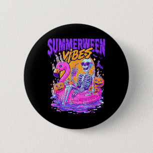 Sommerween-Vibes Gruseliger Skelett-Flamingo-Pool- Button